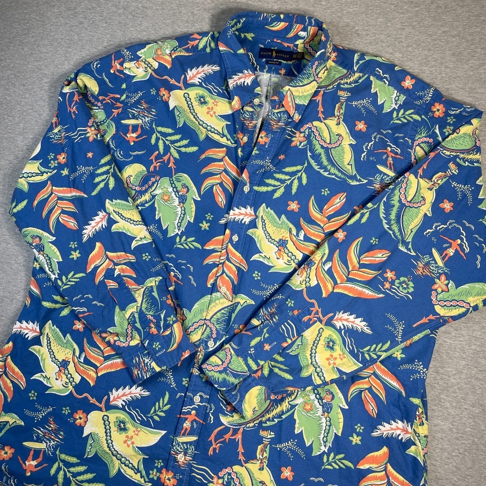 Ralph Lauren Shirt 3XLT Hawaiian Surfer Classic Fit Blue Cotton Button Down L/S